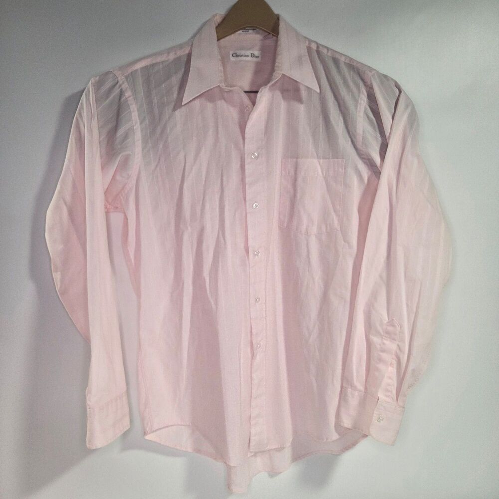 Christian Dior Long Sleeve Button Down Shirt 16 34/35 Pink Vintage